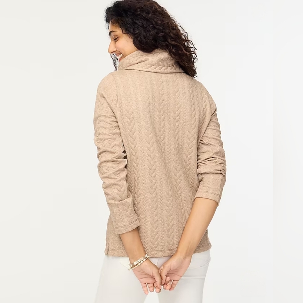 J. Crew "Cable-Knit Cowlneck Top" Cream Turtleneck Sweater | Women's Size XS - Picture 4 of 13